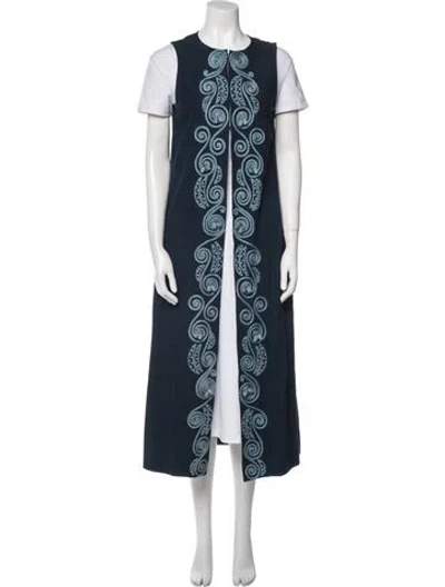 Pre-owned Suno Patterned Embroidered Accent Robe In Blue
