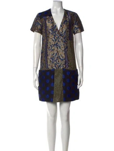 Pre-owned Suno Patterned Mini Dress In Blue/metallic