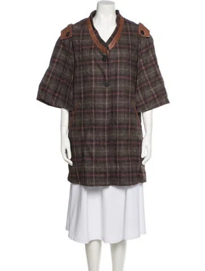 Pre-owned Suno Plaid Print Coat In Brown