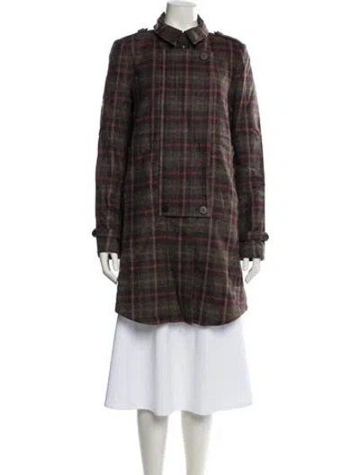 Pre-owned Suno Plaid Print Coat In Brown