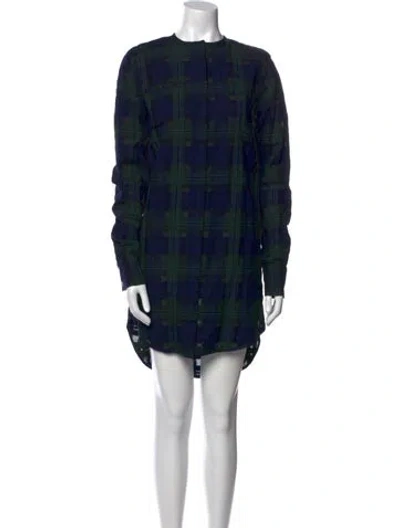 Pre-owned Suno Plaid Print Knee-length Dress In Blue