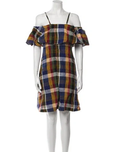 Pre-owned Suno Plaid Print Knee-length Dress W/ Tags In Blue