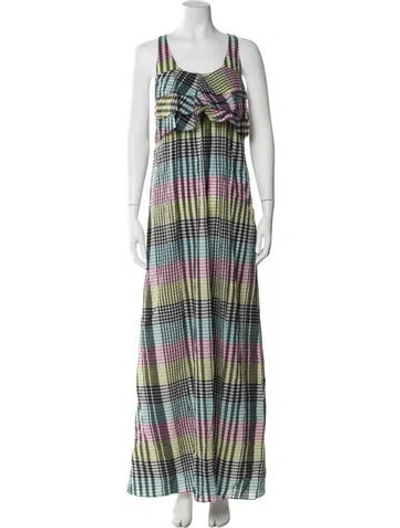 Pre-owned Suno Plaid Print Long Dress In Blue