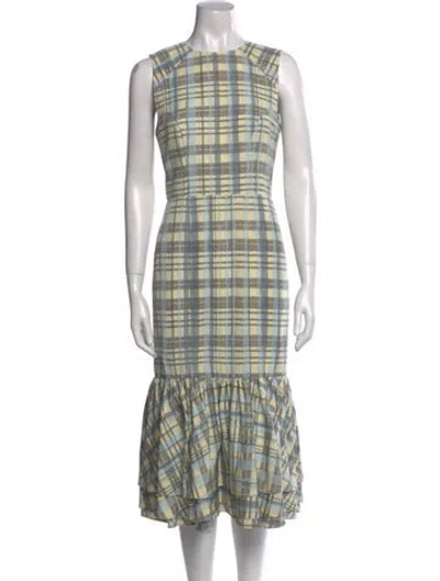 Pre-owned Suno Plaid Print Long Dress In Blue