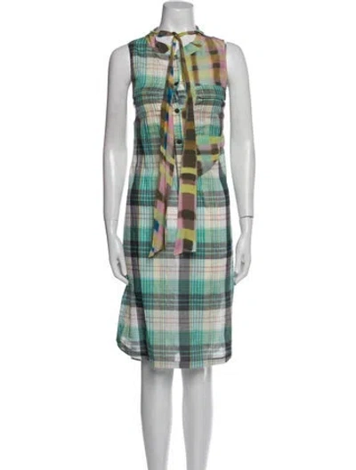 Pre-owned Suno Plaid Print Midi Length Dress In Blue