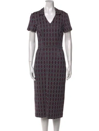 Pre-owned Suno Plaid Print Midi Length Dress In Blue