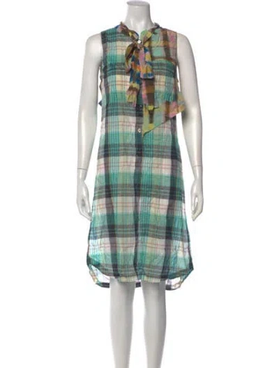 Pre-owned Suno Plaid Print Midi Length Dress In Green