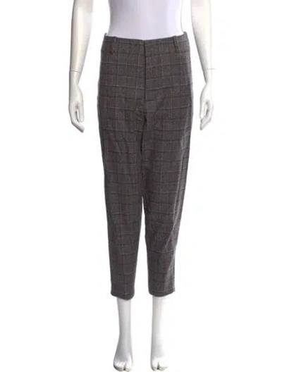 Pre-owned Suno Plaid Print Skinny Leg Pants In Gray