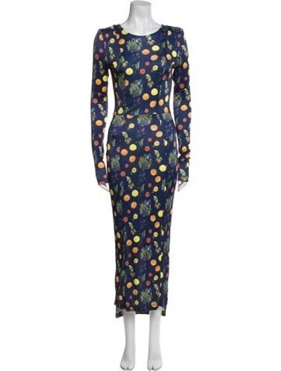 Pre-owned Suno Polka Dot Print Long Dress In Blue