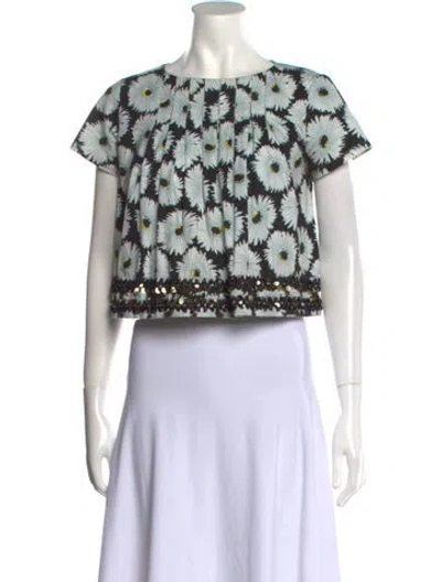Pre-owned Suno Printed Bateau Neckline Crop Top In Green