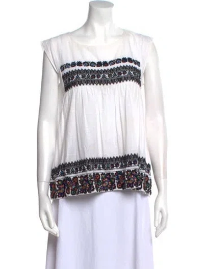 Pre-owned Suno Printed Bateau Neckline Top In White