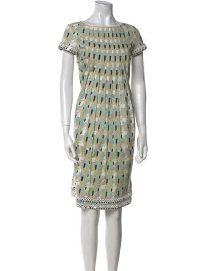 Pre-owned Suno Printed Knee-length Dress In Green