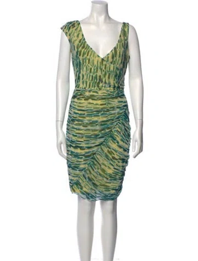 Pre-owned Suno Printed Knee-length Dress In Green