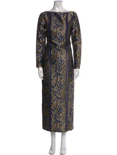 Pre-owned Suno Printed Long Dress In Blue