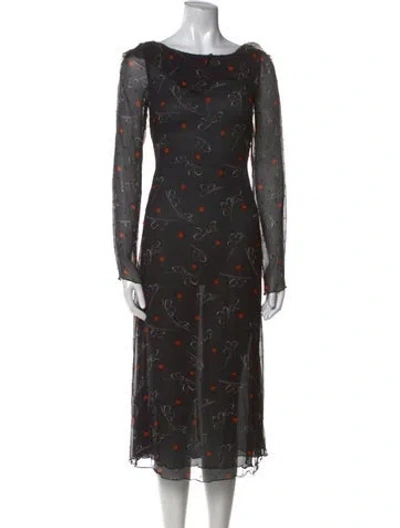 Pre-owned Suno Printed Midi Length Dress In Black