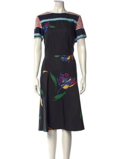 Pre-owned Suno Printed Midi Length Dress In Black