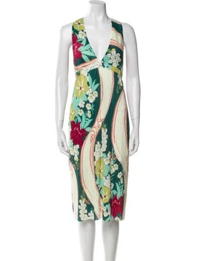 Pre-owned Suno Printed Midi Length Dress In Green