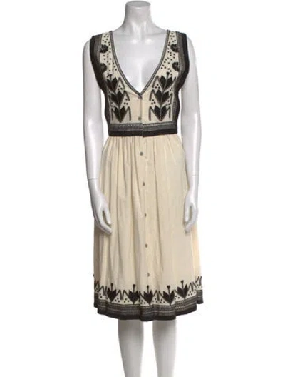 Pre-owned Suno Printed Midi Length Dress In White