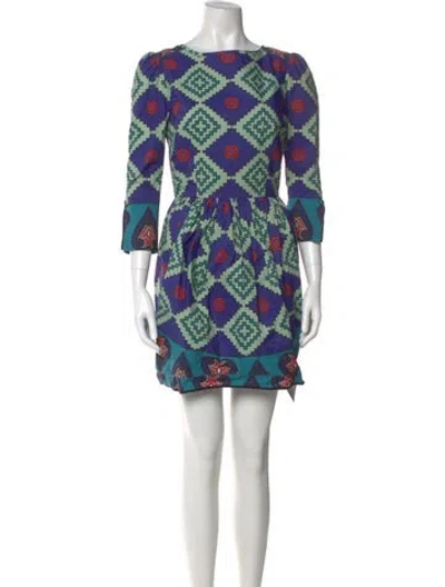 Pre-owned Suno Printed Mini Dress In Green