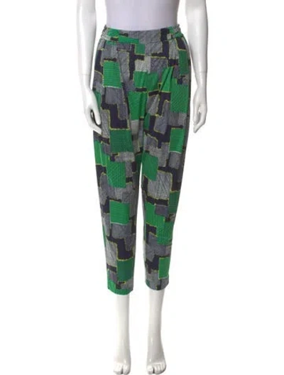 Pre-owned Suno Printed Skinny Leg Pants In Green