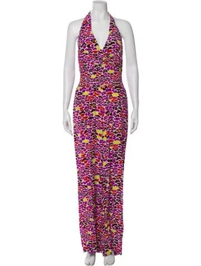 Pre-owned Suno Printed V-neck Jumpsuit In Purple