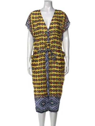 Pre-owned Suno Printed V-neck Jumpsuit In Yellow