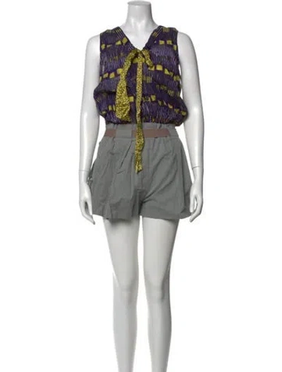 Pre-owned Suno Printed V-neck Romper In Blue