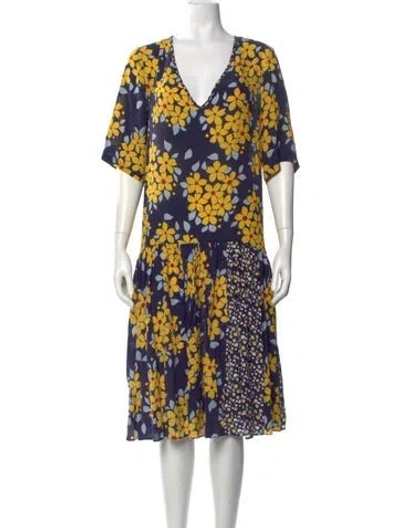 Pre-owned Suno Silk Midi Length Dress In Blue