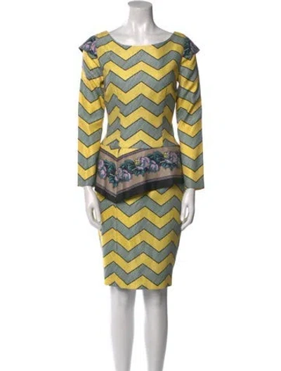 Pre-owned Suno Striped Knee-length Dress In Green