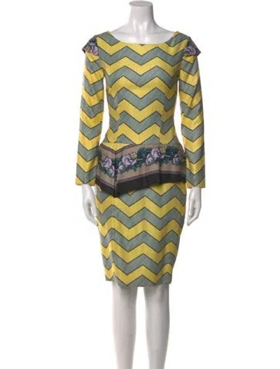 Pre-owned Suno Striped Knee-length Dress In Green
