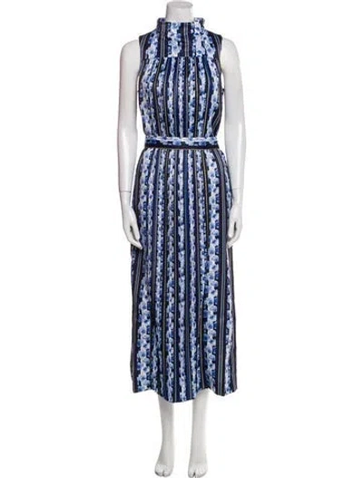 Pre-owned Suno Striped Long Dress In Blue