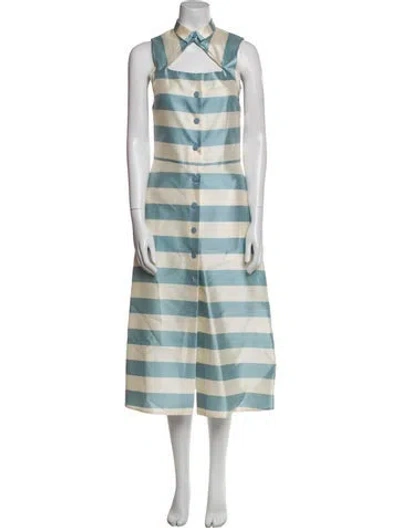 Pre-owned Suno Striped Long Dress In Blue