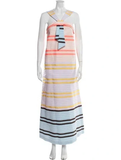 Pre-owned Suno Striped Long Dress In White