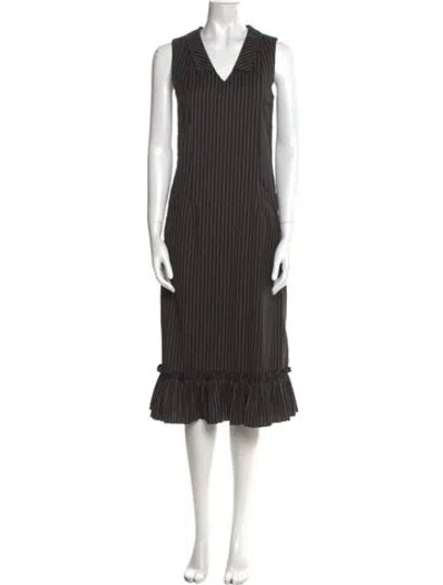 Pre-owned Suno Striped Midi Length Dress In Black