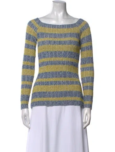 Pre-owned Suno Striped Scoop Neck Sweater In Blue