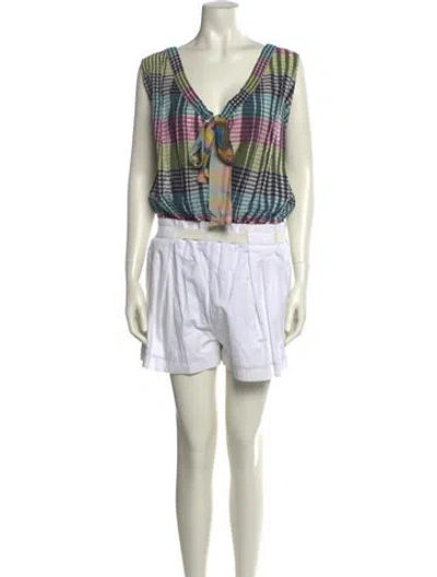 Pre-owned Suno Striped V-neck Romper In Multi