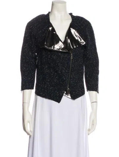 Pre-owned Suno Tweed Pattern Biker Jacket In Black