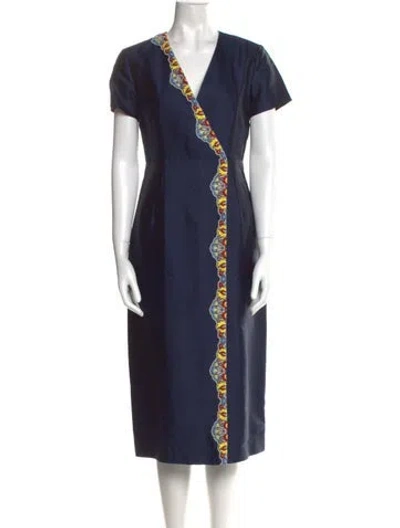 Pre-owned Suno V-neck Midi Length Dress In Blue