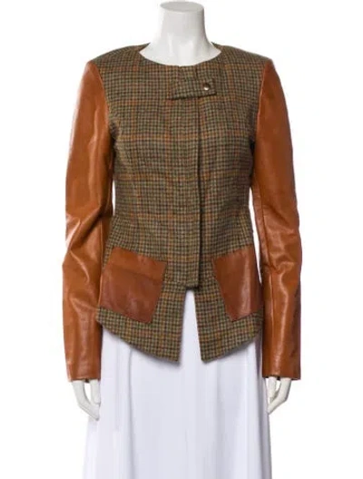 Pre-owned Suno Wool Plaid Print Blazer In Brown