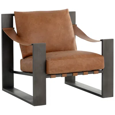 Sunpan Berke Lounge Chair Gunmetal Tan Leather