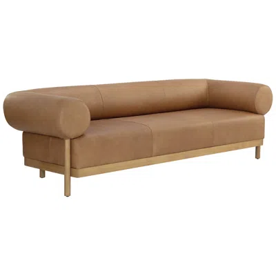 Sunpan Bromley Sofa Rustic Oak Ludlow Sesame Leather In Brown