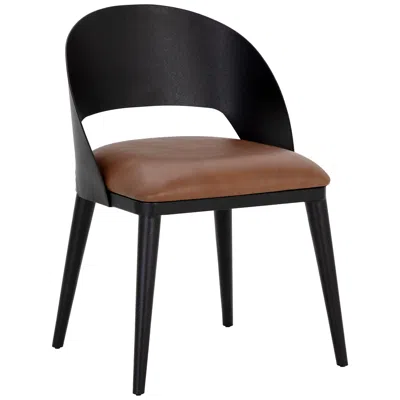 Sunpan Dezirae Dining Chair Black Cognac Leather