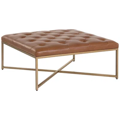 Sunpan Endall Ottoman Antique Brass Vintage Camel Leather