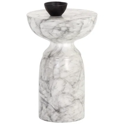 Sunpan Goya End Table Marble Look White