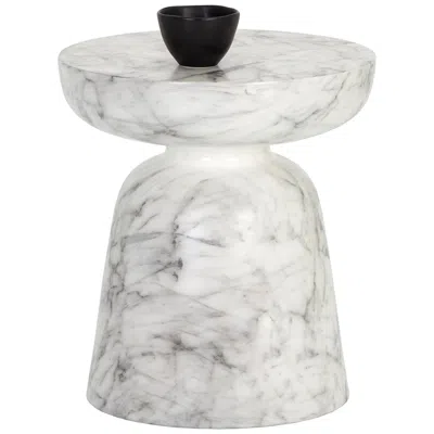 Sunpan Lucida End Table Marble Look White