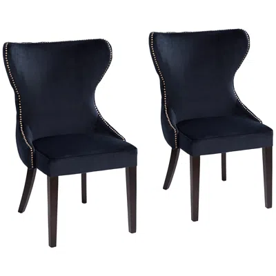 Sunpan Modern Ariana Navy Blue Velvet Tufted Dining Chairs Set Of 2