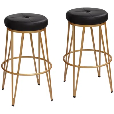 Sunpan Modern Matthews 30" Onyx Black Faux Leather Swivel Bar Stools Set Of 2