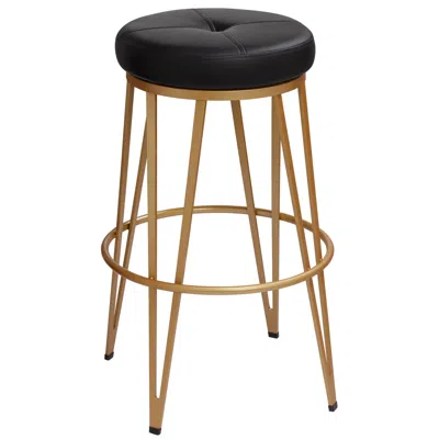 Sunpan Modern Sunpan Matthews 30" Onyx Black And Brass Modern Luxe Swivel Bar Stool