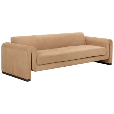 Sunpan Romer Sofa Distressed Brown Nubuck Tan Leather