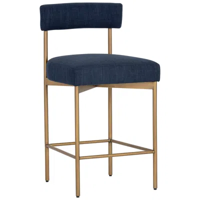Sunpan Seneca Counter Stool Antique Brass Arena Navy